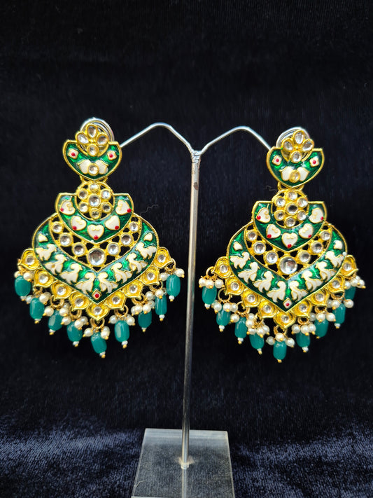 Charu Designer Chandbali Earrings Green