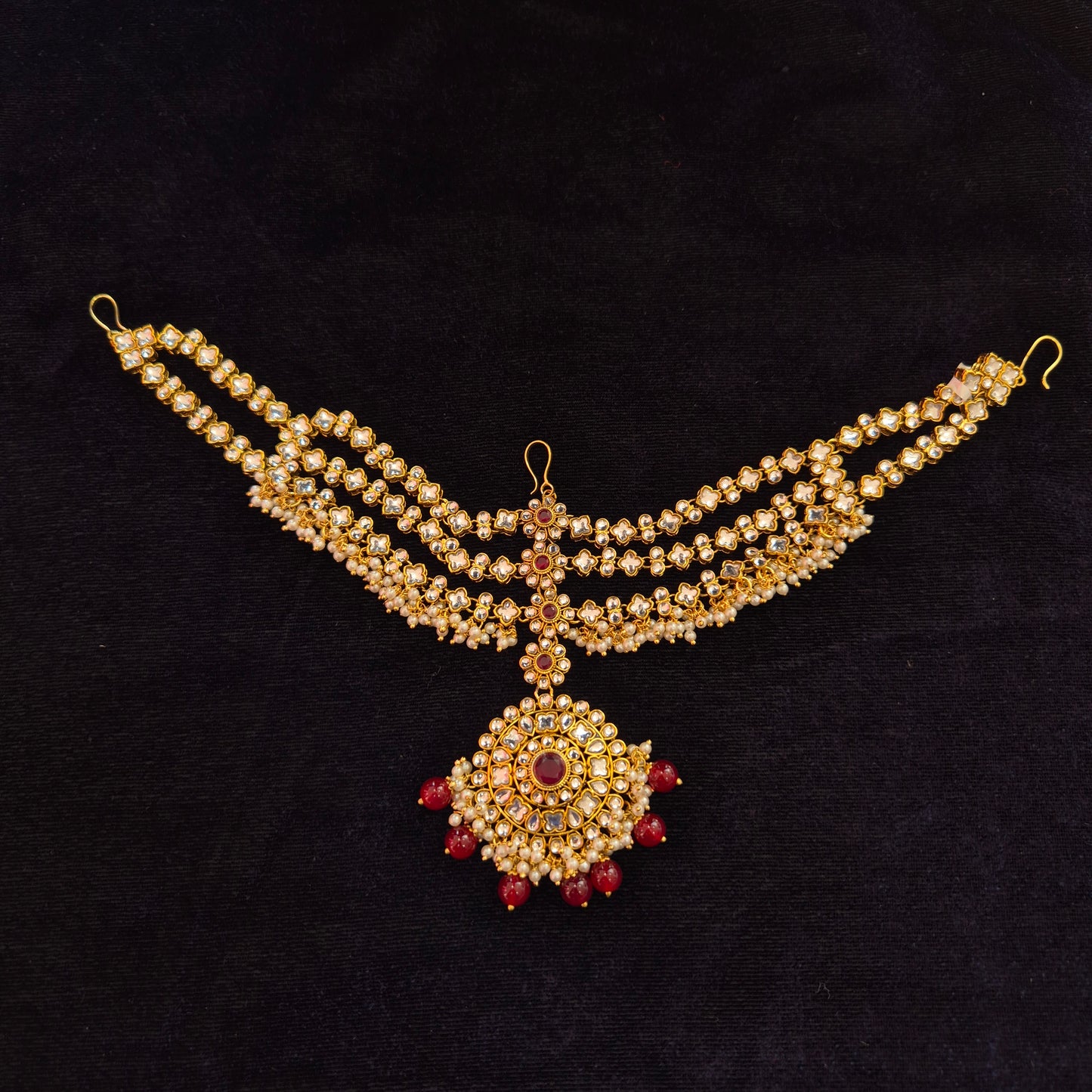 Layered Kundan Sheeshpatti Red