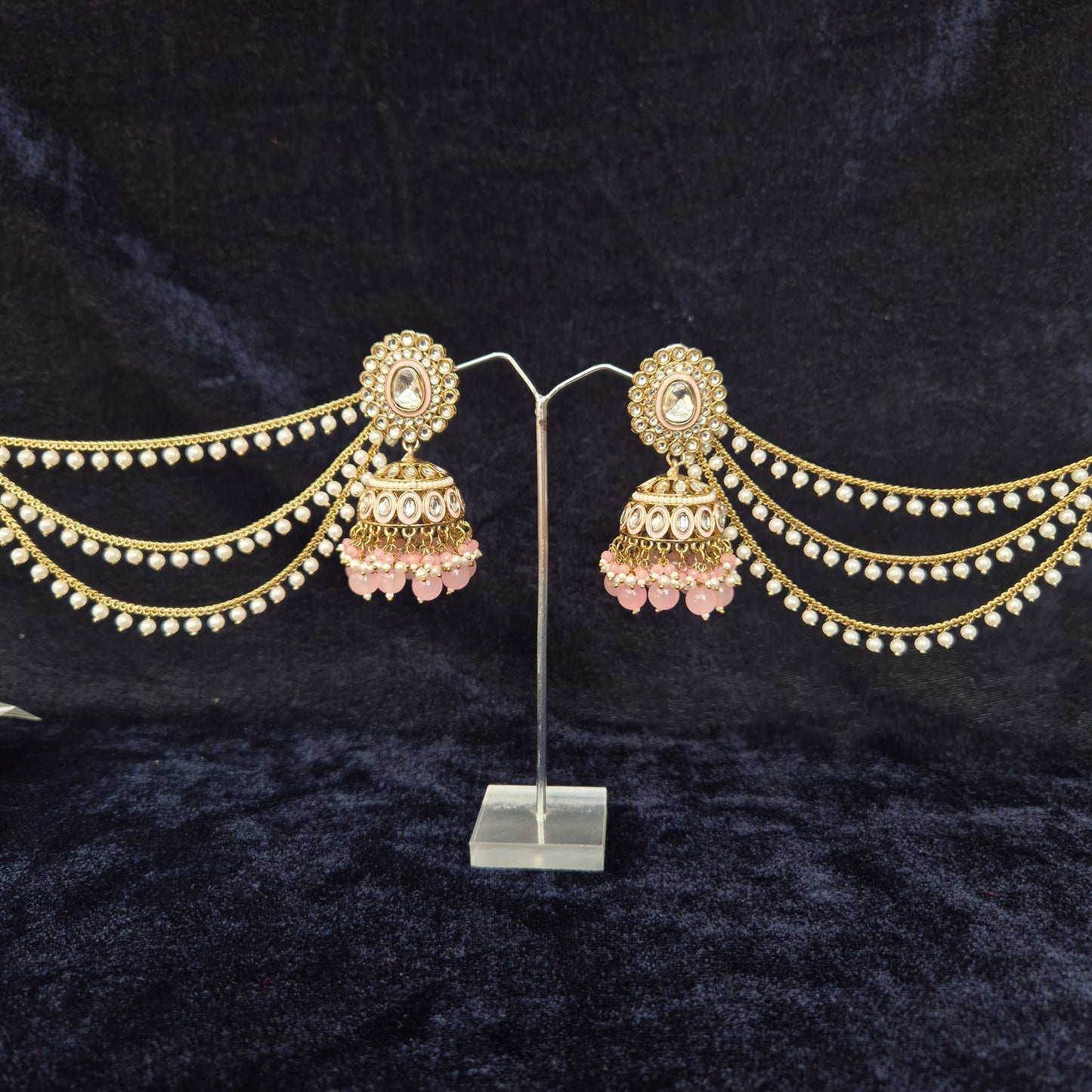 Tanvi Kundan Bahubali Jhumka Pink