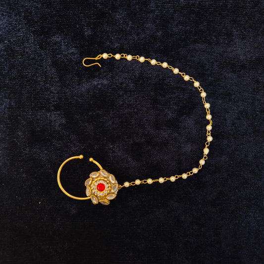 Floral Kundan Nath Red