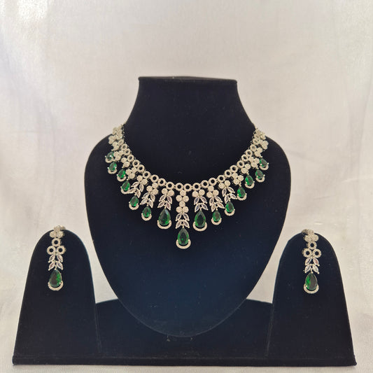 Falak Drop AD Necklace Green