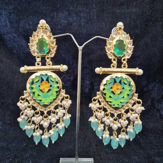 Mukta Long Earrings Green