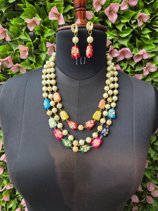 Meenakari Pearl Set