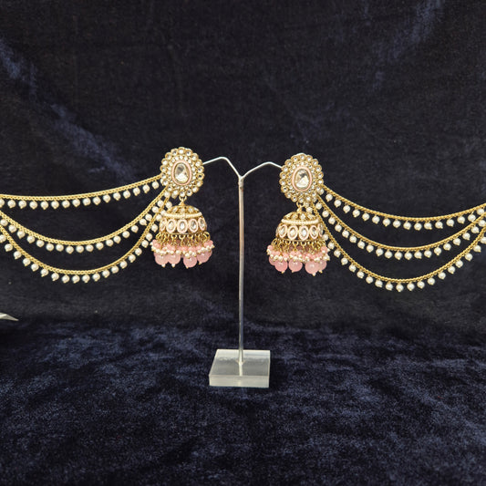 Tanvi Kundan Bahubali Jhumka Pink